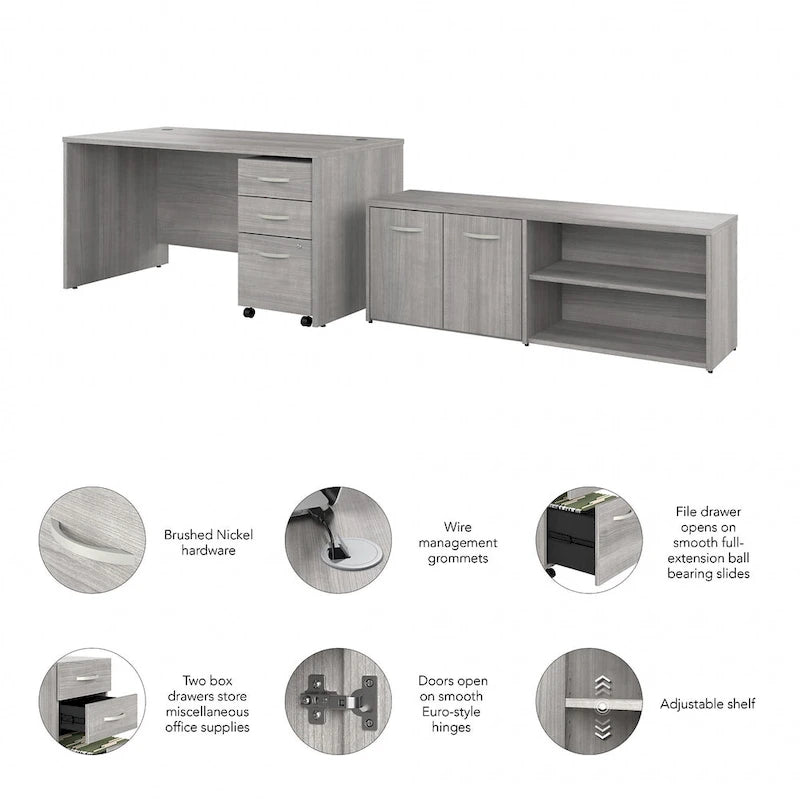 Studio C 60W Desk with Return and Cabinet by Bush Business Furniture