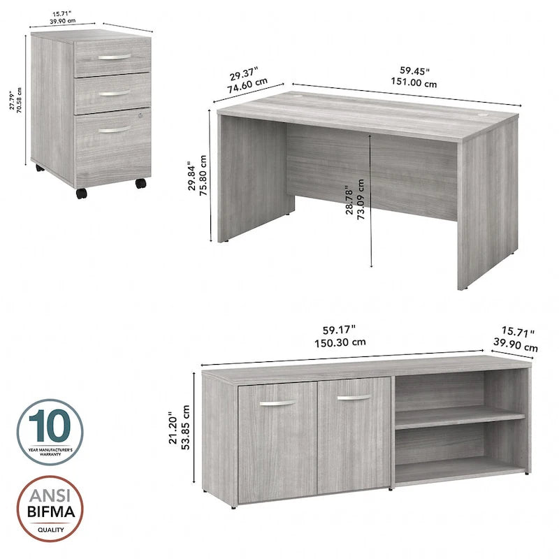 Studio C 60W Desk with Return and Cabinet by Bush Business Furniture