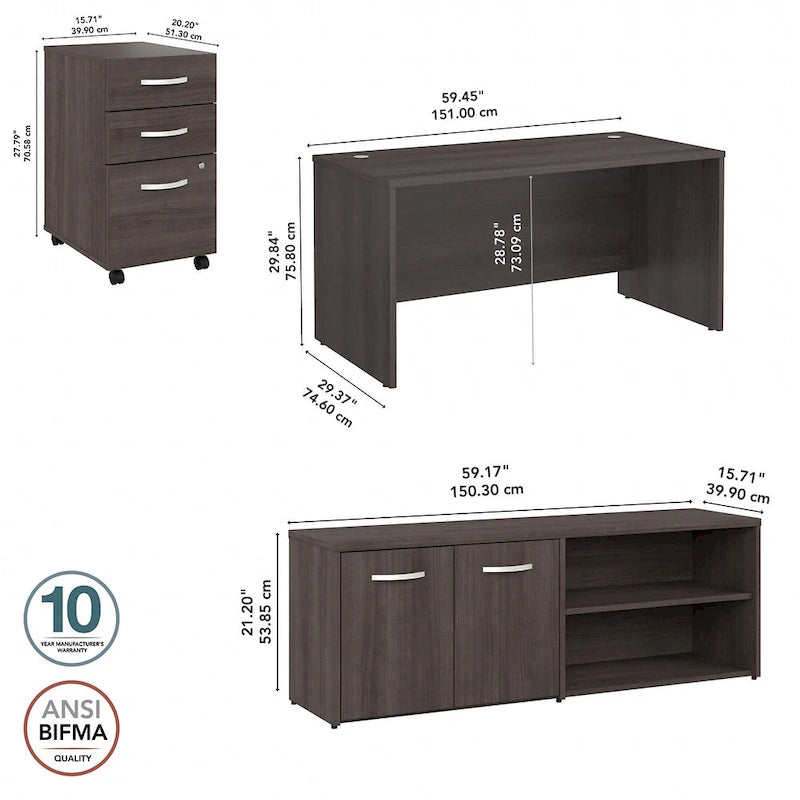 Studio C 60W Desk with Return and Cabinet by Bush Business Furniture
