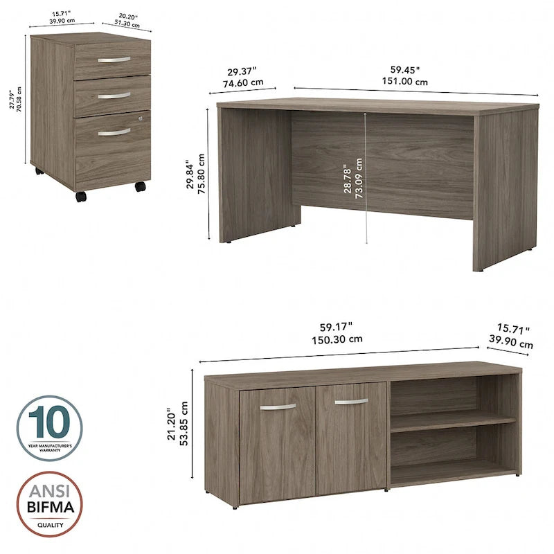 Studio C 60W Desk with Return and Cabinet by Bush Business Furniture