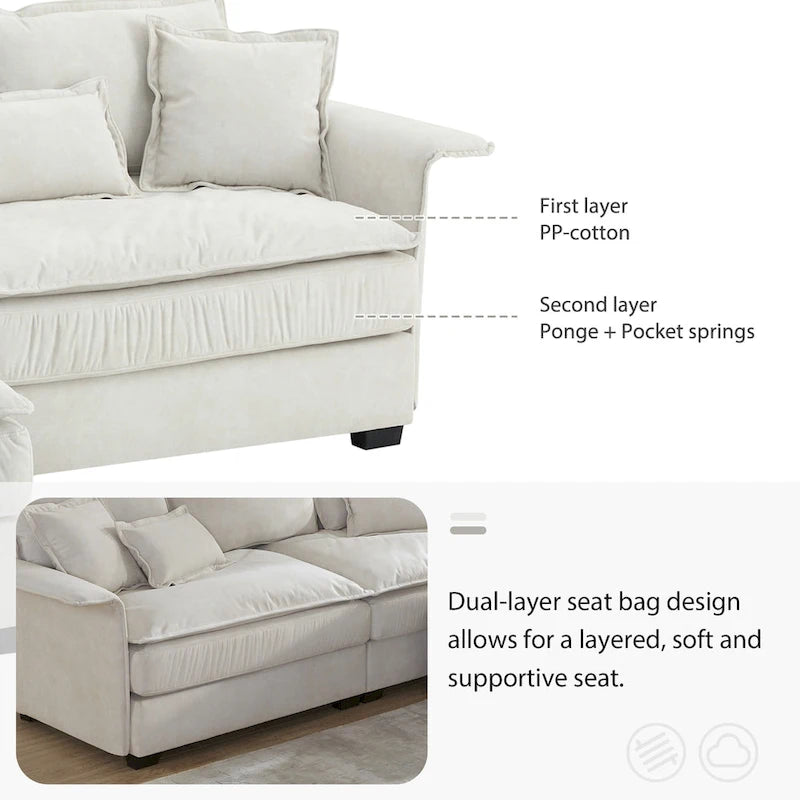 [VIDEO provided][New]95*66Oversized Luxury Sectional Sofa with Bentwood Armrests,4 seat Upholstered Indoor Furniture with Doubl