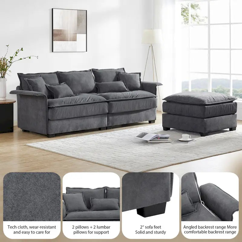 [VIDEO provided][New]95*66Oversized Luxury Sectional Sofa with Bentwood Armrests,4 seat Upholstered Indoor Furniture with Doubl