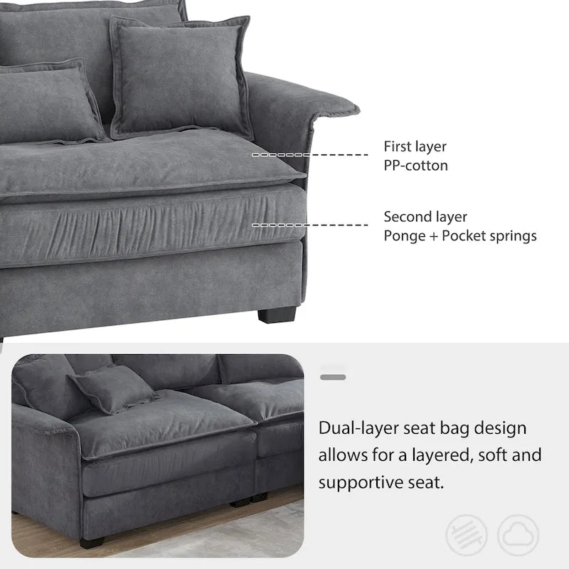 [VIDEO provided][New]95*66Oversized Luxury Sectional Sofa with Bentwood Armrests,4 seat Upholstered Indoor Furniture with Doubl