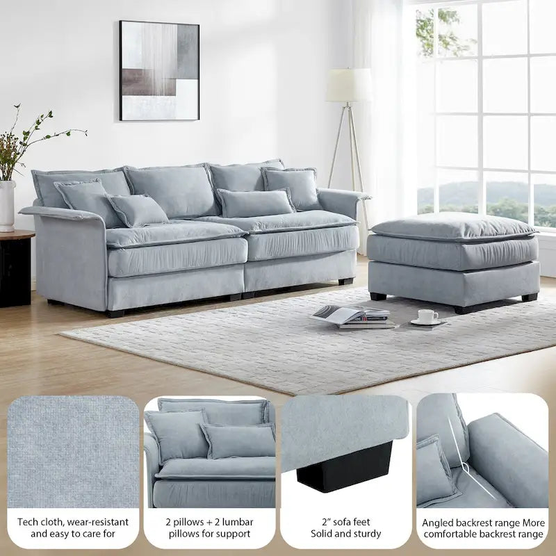 [VIDEO provided][New]95*66Oversized Luxury Sectional Sofa with Bentwood Armrests,4 seat Upholstered Indoor Furniture with Doubl