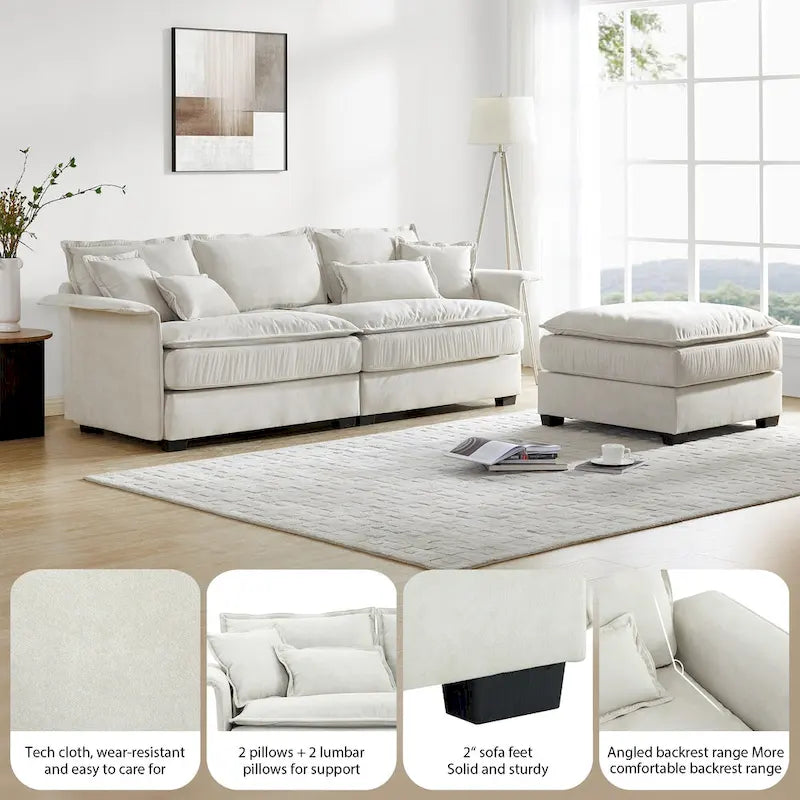 [VIDEO provided][New]95*66Oversized Luxury Sectional Sofa with Bentwood Armrests,4 seat Upholstered Indoor Furniture with Doubl