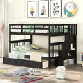 Stairway Full-Over-Full Bunk Bed with Drawer, Storage and Guard Rail for Bedroom, Espresso color( old sku: LP000310AAP )