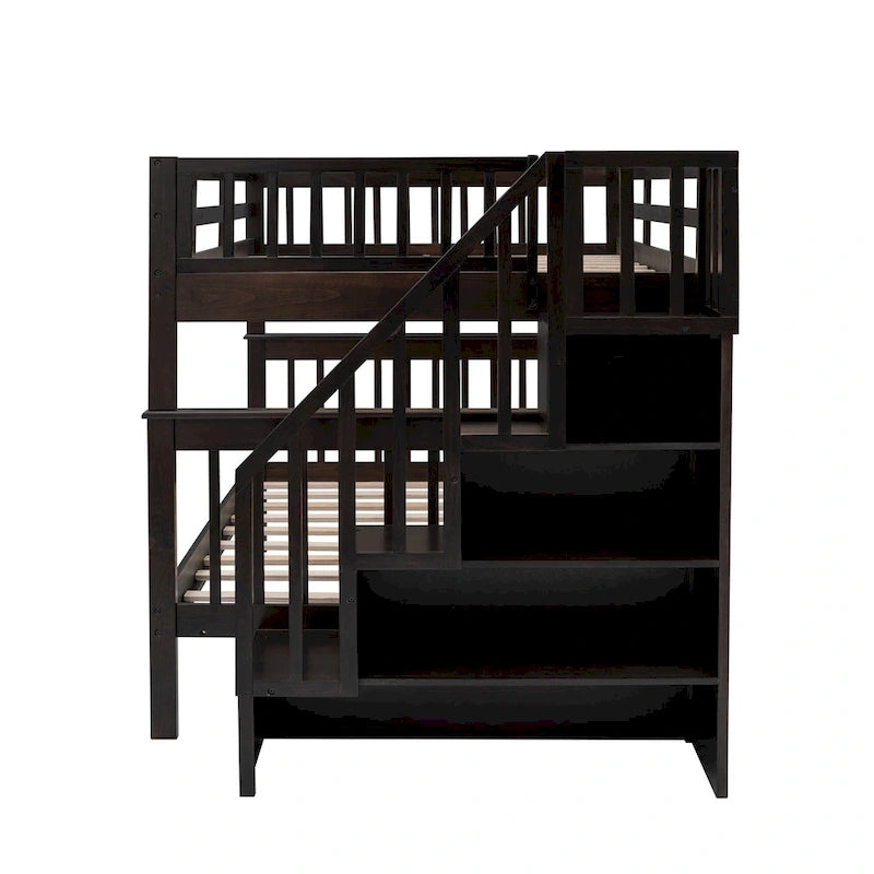 Stairway Full-Over-Full Bunk Bed with Drawer, Storage and Guard Rail for Bedroom, Espresso color( old sku: LP000310AAP )