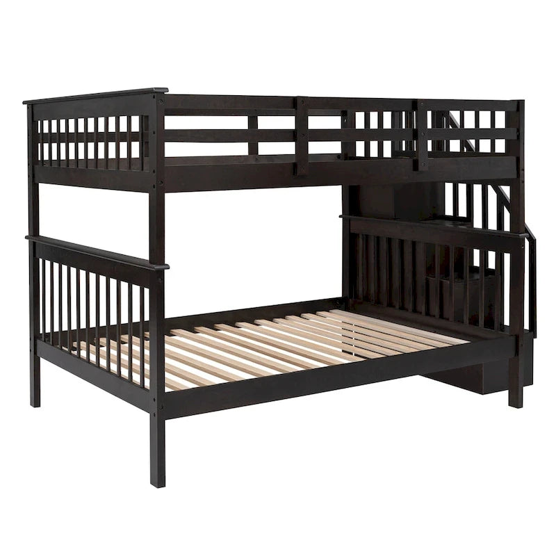 Stairway Full-Over-Full Bunk Bed with Drawer, Storage and Guard Rail for Bedroom, Espresso color( old sku: LP000310AAP )