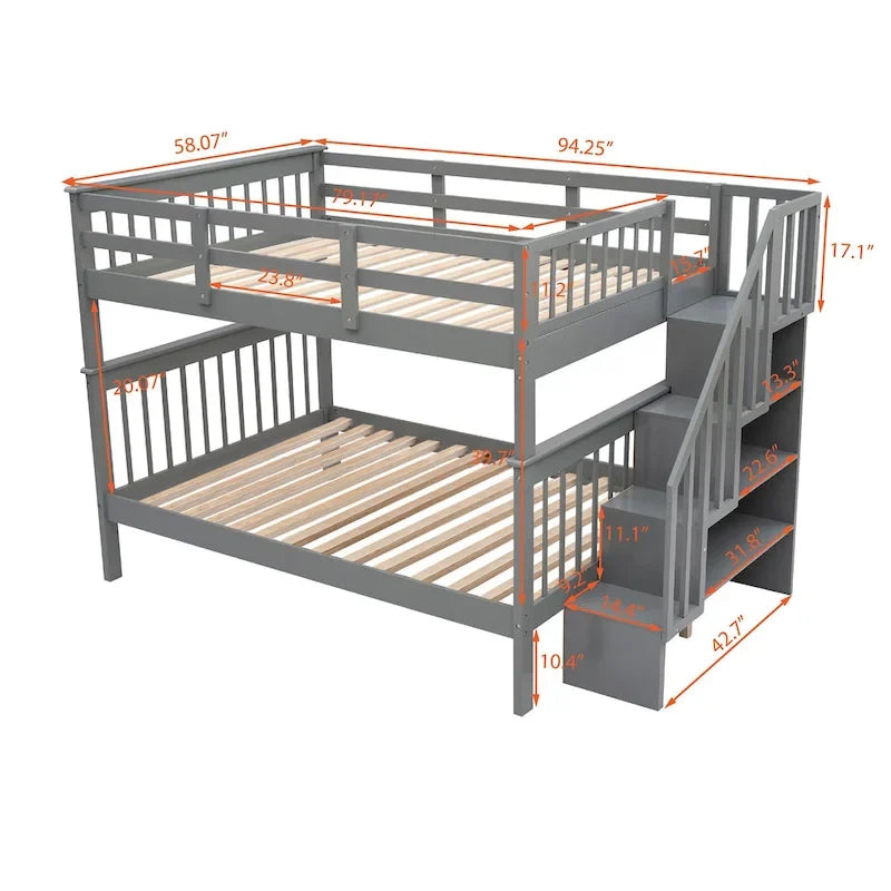 Stairway Full-Over-Full Bunk Bed with Drawer, Storage and Guard Rail for Bedroom, Espresso color( old sku: LP000310AAP )