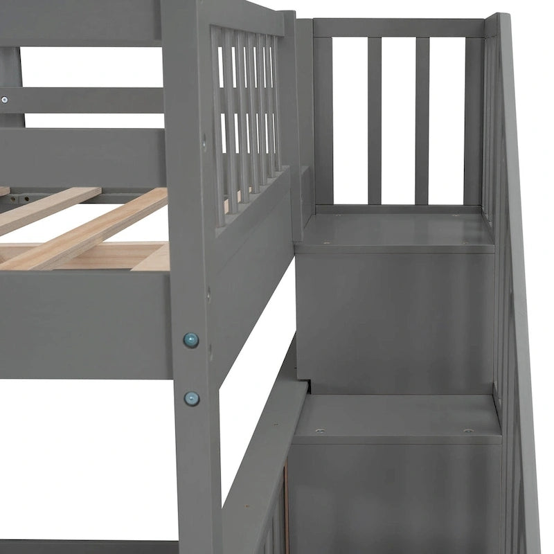 Stairway Full-Over-Full Bunk Bed with Drawer, Storage and Guard Rail for Bedroom, Espresso color( old sku: LP000310AAP )