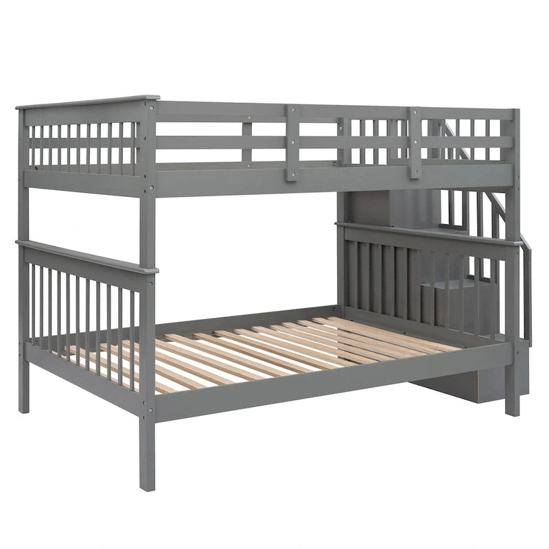 Stairway Full-Over-Full Bunk Bed with Drawer, Storage and Guard Rail for Bedroom, Espresso color( old sku: LP000310AAP )