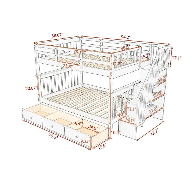 Stairway Full-Over-Full Bunk Bed with Drawer, Storage and Guard Rail for Bedroom, Espresso color( old sku: LP000310AAP )