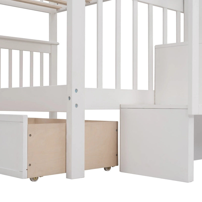 Stairway Full-Over-Full Bunk Bed with Drawer, Storage and Guard Rail for Bedroom, Espresso color( old sku: LP000310AAP )