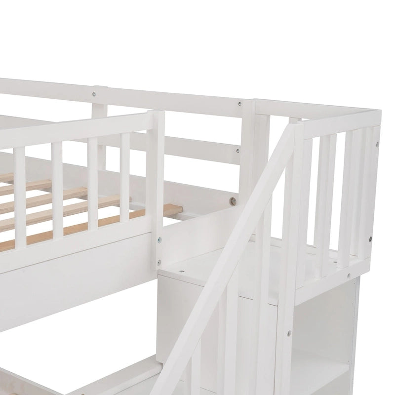Stairway Full-Over-Full Bunk Bed with Drawer, Storage and Guard Rail for Bedroom, Espresso color( old sku: LP000310AAP )