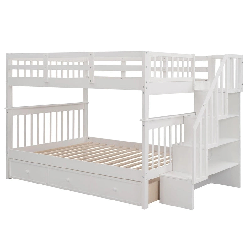 Stairway Full-Over-Full Bunk Bed with Drawer, Storage and Guard Rail for Bedroom, Espresso color( old sku: LP000310AAP )