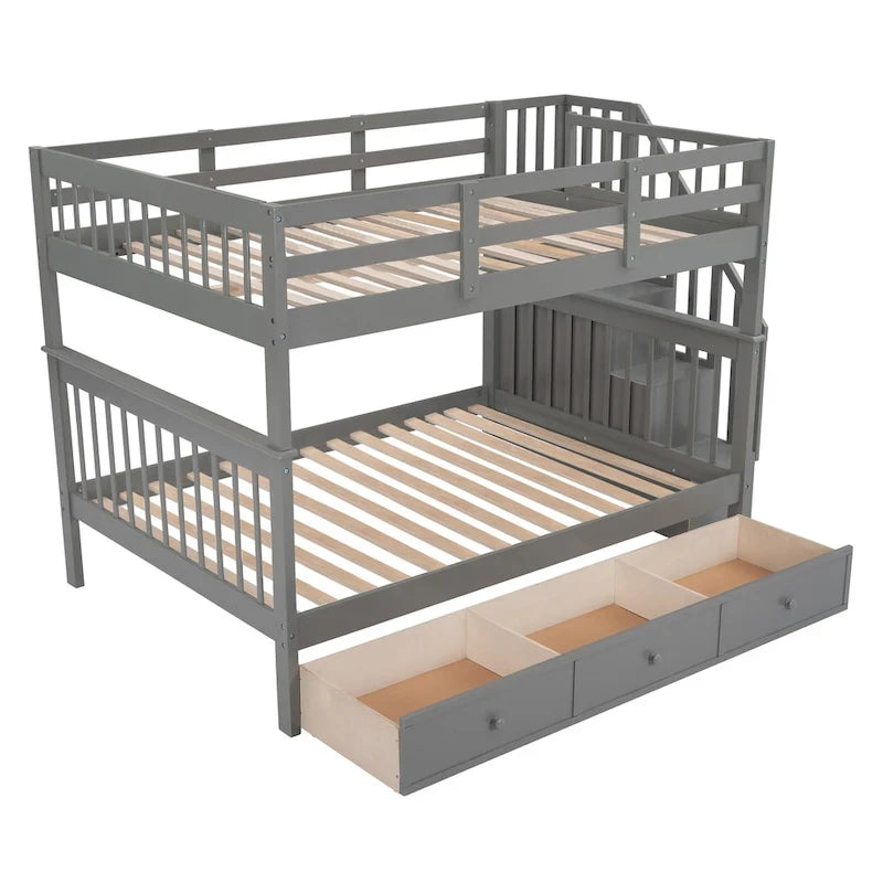 Stairway Full-Over-Full Bunk Bed with Drawer, Storage and Guard Rail for Bedroom, Espresso color( old sku: LP000310AAP )