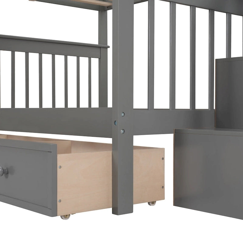 Stairway Full-Over-Full Bunk Bed with Drawer, Storage and Guard Rail for Bedroom, Espresso color( old sku: LP000310AAP )