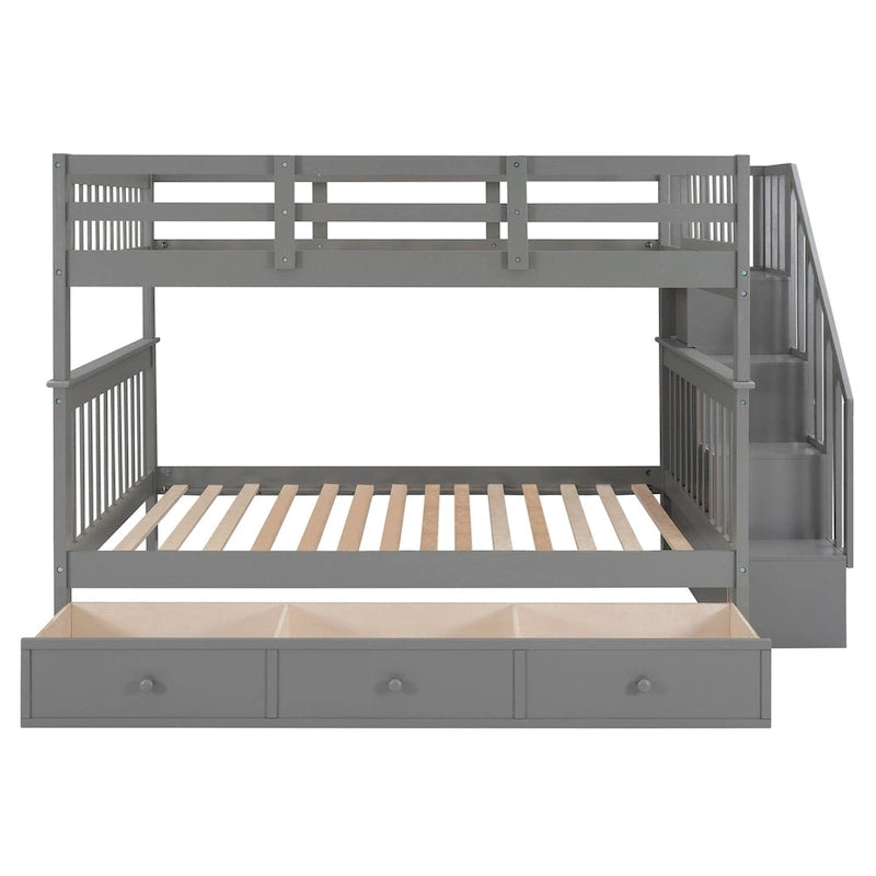 Stairway Full-Over-Full Bunk Bed with Drawer, Storage and Guard Rail for Bedroom, Espresso color( old sku: LP000310AAP )