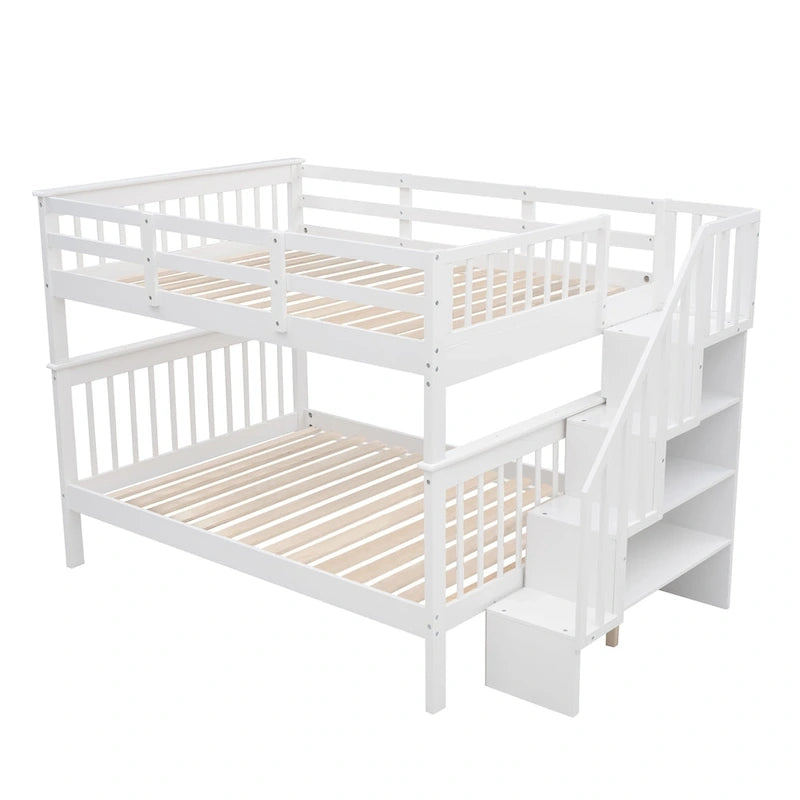 Stairway Full-Over-Full Bunk Bed with Drawer, Storage and Guard Rail for Bedroom, Espresso color( old sku: LP000310AAP )