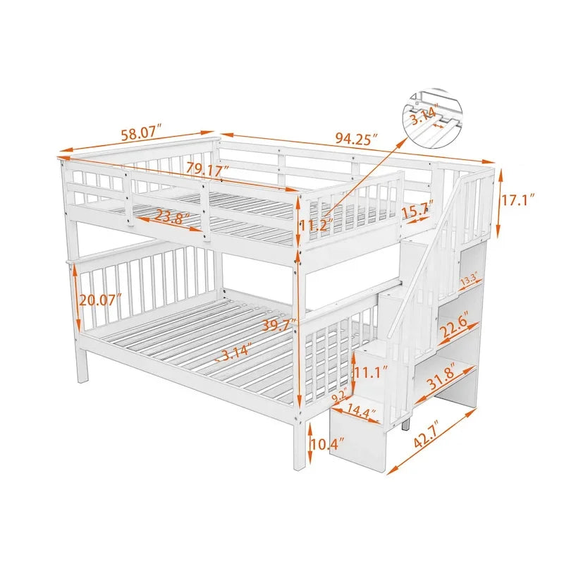 Stairway Full-Over-Full Bunk Bed with Drawer, Storage and Guard Rail for Bedroom, Espresso color( old sku: LP000310AAP )