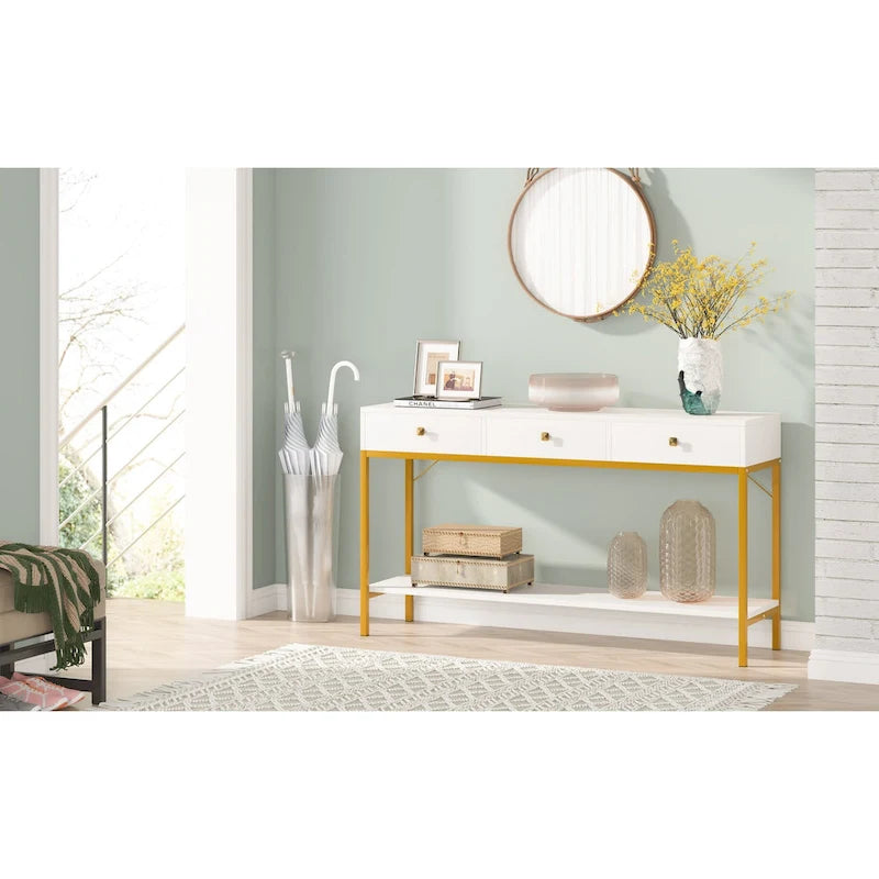 VANOMi 54.33 Console Table with 3 Drawers, Black Entryway Table with Storage Shelves