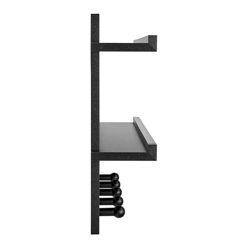 Danya B. 2-Tier Wall Shelf with 5 Hanging Hooks - Entryway or Bathroom