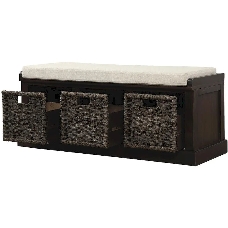 Merax Entryway Storage Bench with 3 Removable Baskets and Cushion