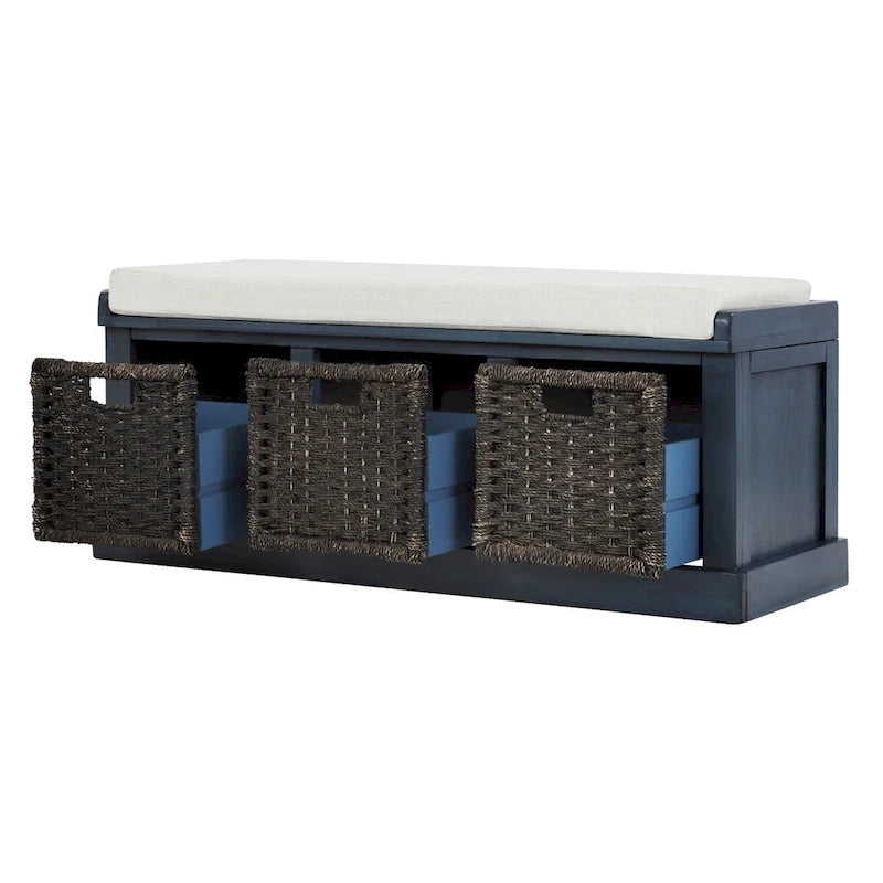 Merax Entryway Storage Bench with 3 Removable Baskets and Cushion