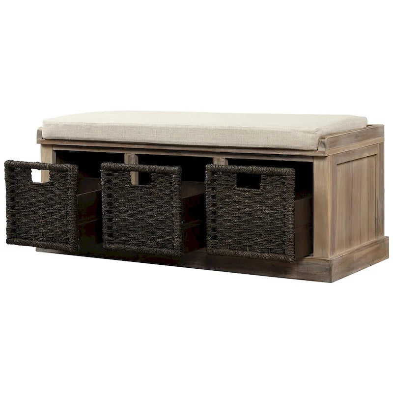 Merax Entryway Storage Bench with 3 Removable Baskets and Cushion
