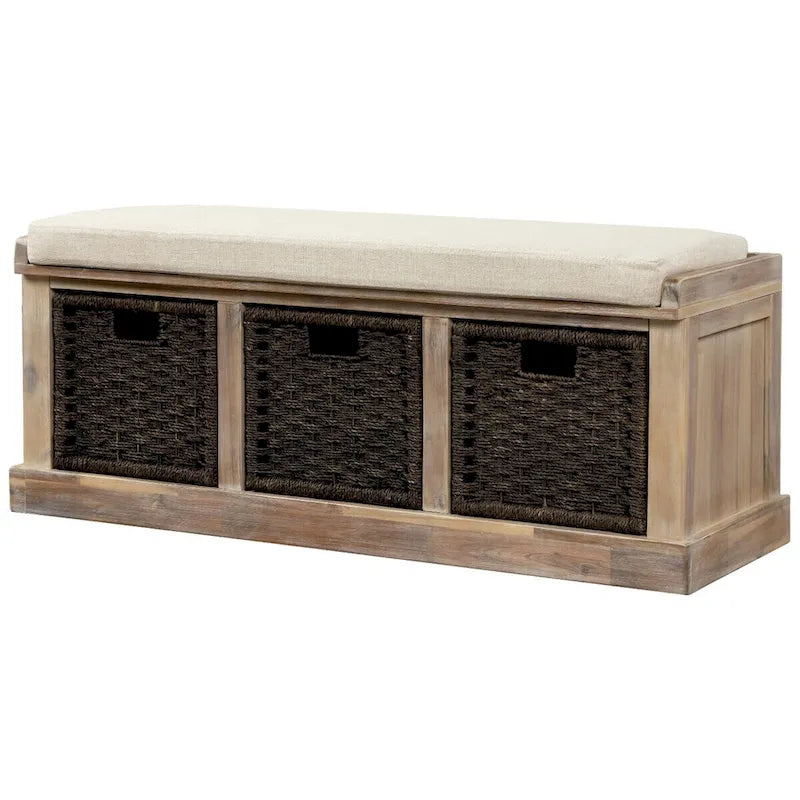 Merax Entryway Storage Bench with 3 Removable Baskets and Cushion