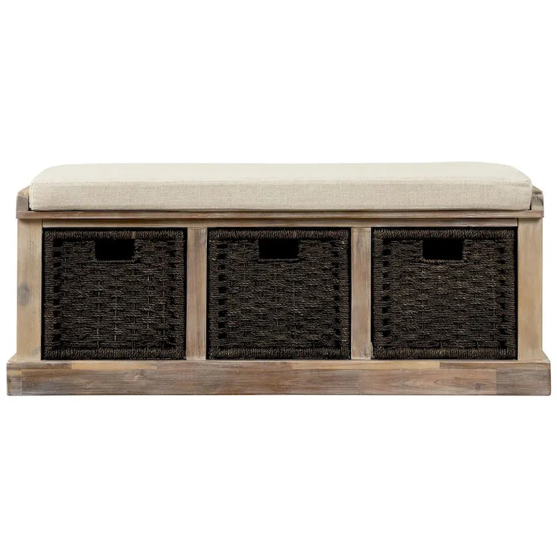 Merax Entryway Storage Bench with 3 Removable Baskets and Cushion