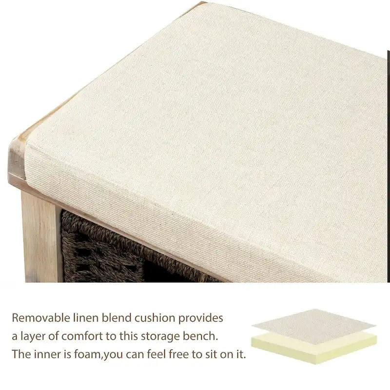 Merax Entryway Storage Bench with 3 Removable Baskets and Cushion