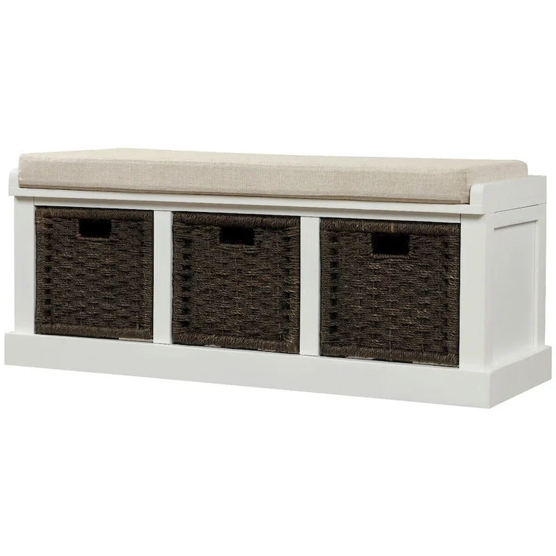 Merax Entryway Storage Bench with 3 Removable Baskets and Cushion