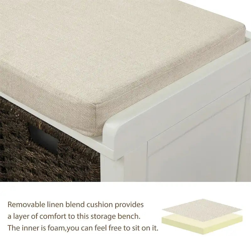 Merax Entryway Storage Bench with 3 Removable Baskets and Cushion