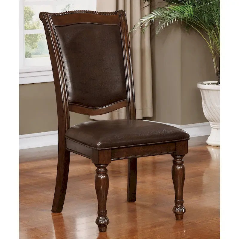 Madzharovo Traditional Brown Cherry Faux Leather Formal 9-Piece Dining Set by Copper Grove