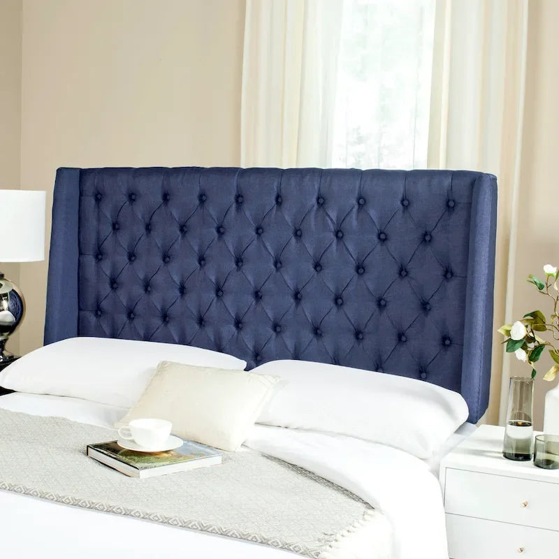 SAFAVIEH Shandra Taupe Linen Upholstered Tufted Wingback Headboard (Full)