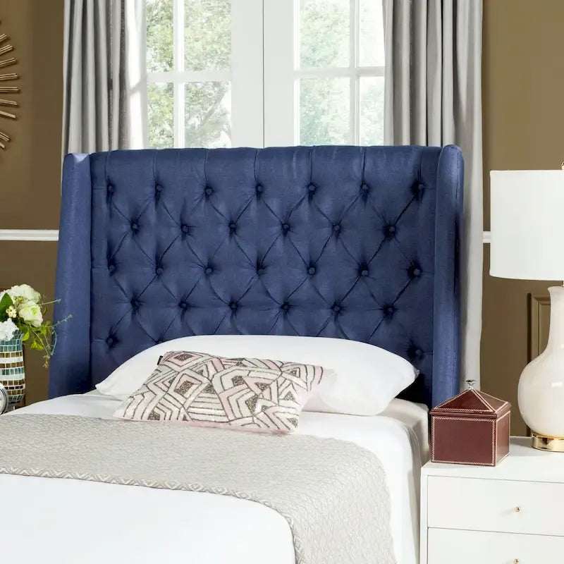 SAFAVIEH Shandra Taupe Linen Upholstered Tufted Wingback Headboard (Full)