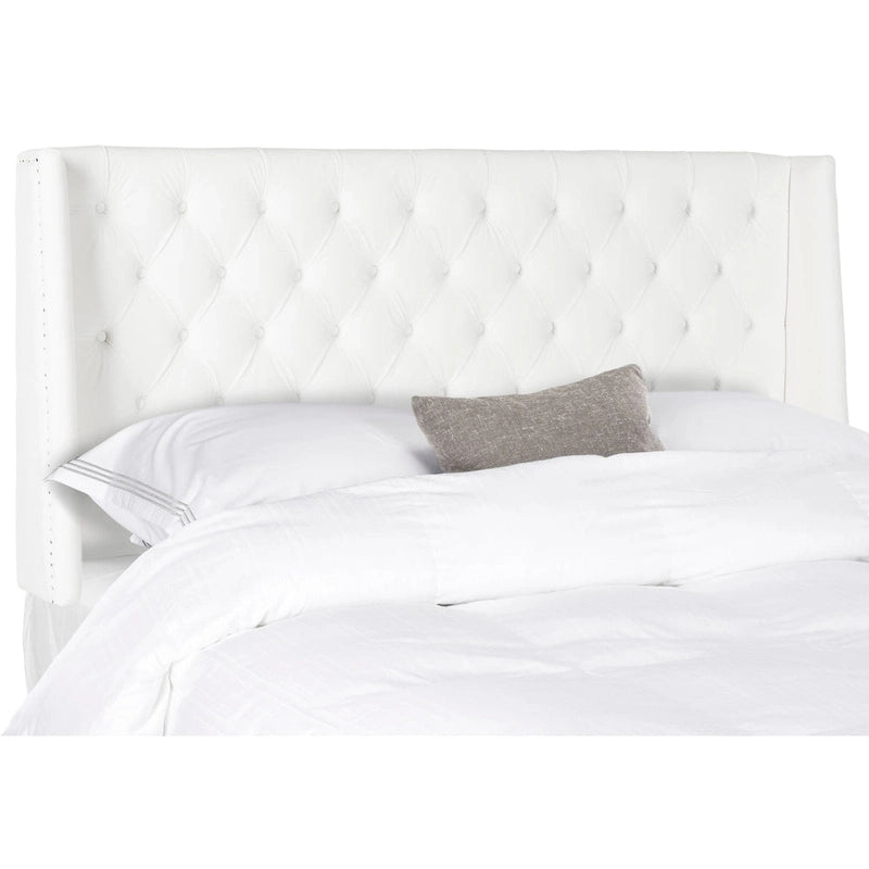 SAFAVIEH Shandra Taupe Linen Upholstered Tufted Wingback Headboard (Full)