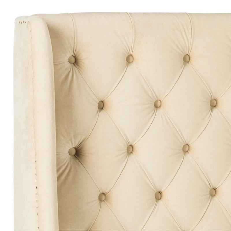 SAFAVIEH Shandra Taupe Linen Upholstered Tufted Wingback Headboard (Full)