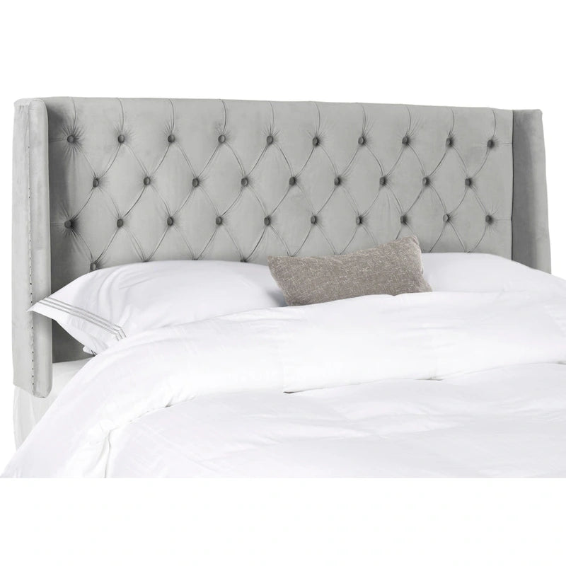 SAFAVIEH Shandra Taupe Linen Upholstered Tufted Wingback Headboard (Full)