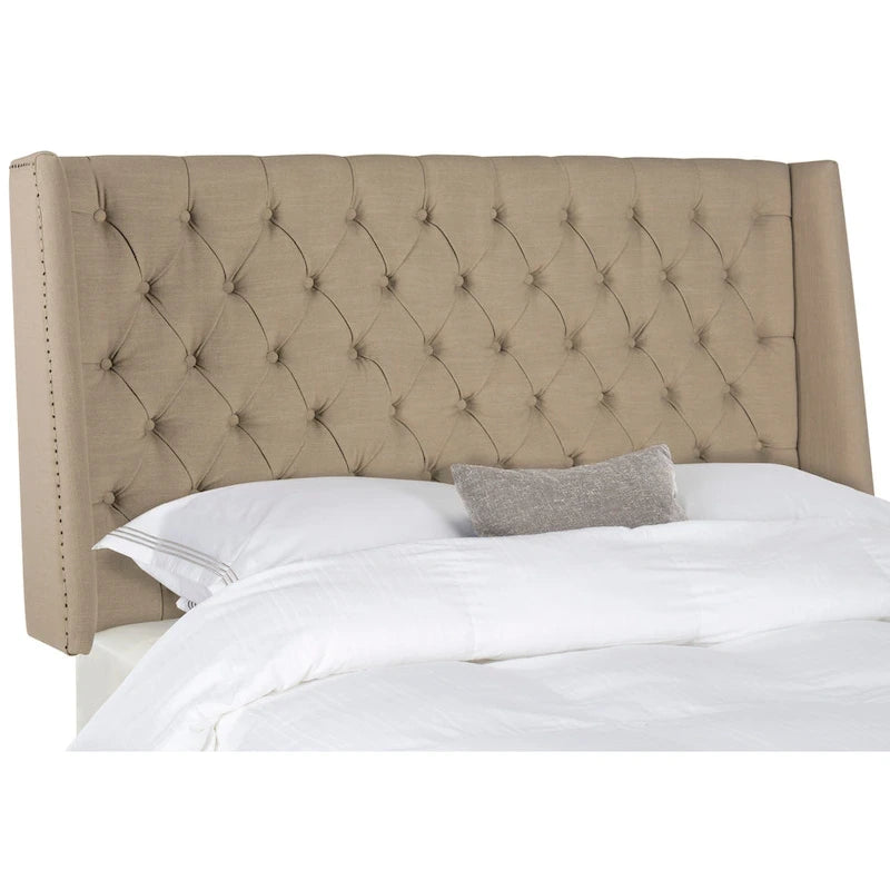 SAFAVIEH Shandra Taupe Linen Upholstered Tufted Wingback Headboard (Full)
