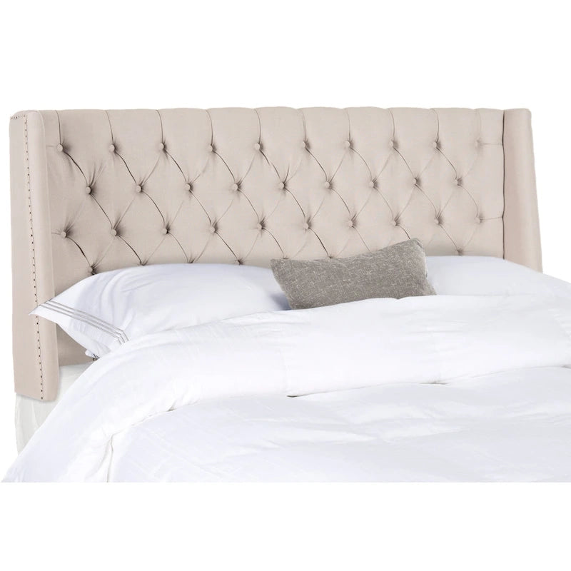 SAFAVIEH Shandra Taupe Linen Upholstered Tufted Wingback Headboard (Full)