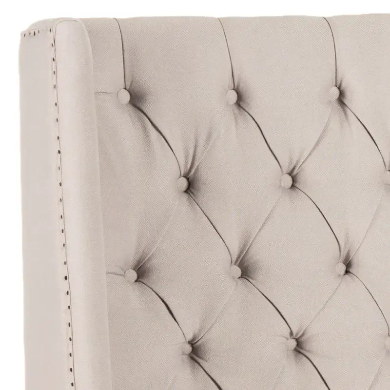 SAFAVIEH Shandra Taupe Linen Upholstered Tufted Wingback Headboard (Full)