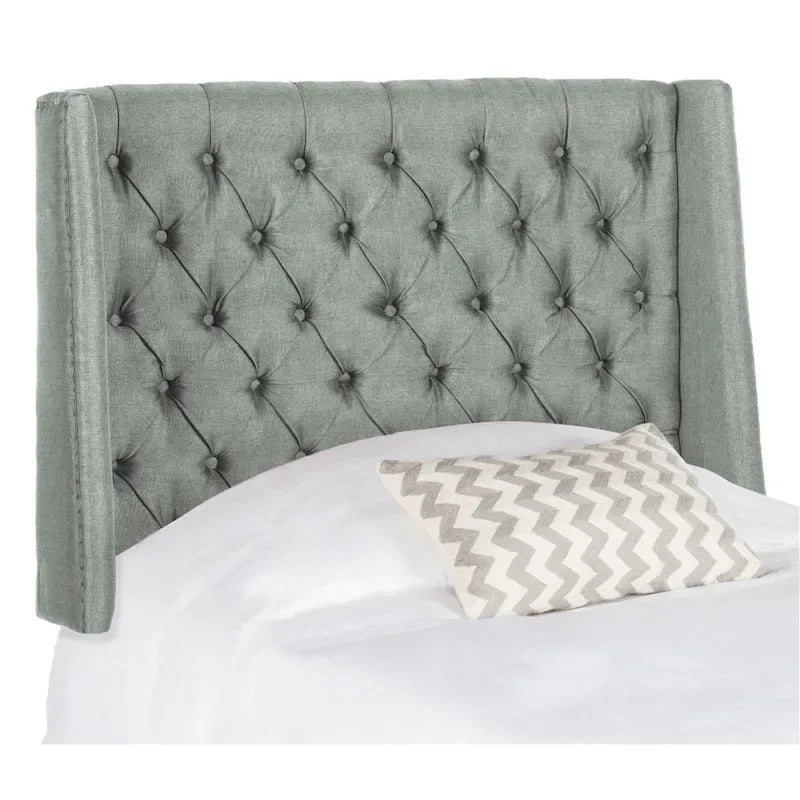 SAFAVIEH Shandra Taupe Linen Upholstered Tufted Wingback Headboard (Full)