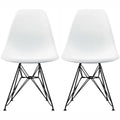 Set of 2 Mid-Century Modern Dining Side Chairs Armless Plastic Shell Seat with Black Metal Wire Eiffel Base, White