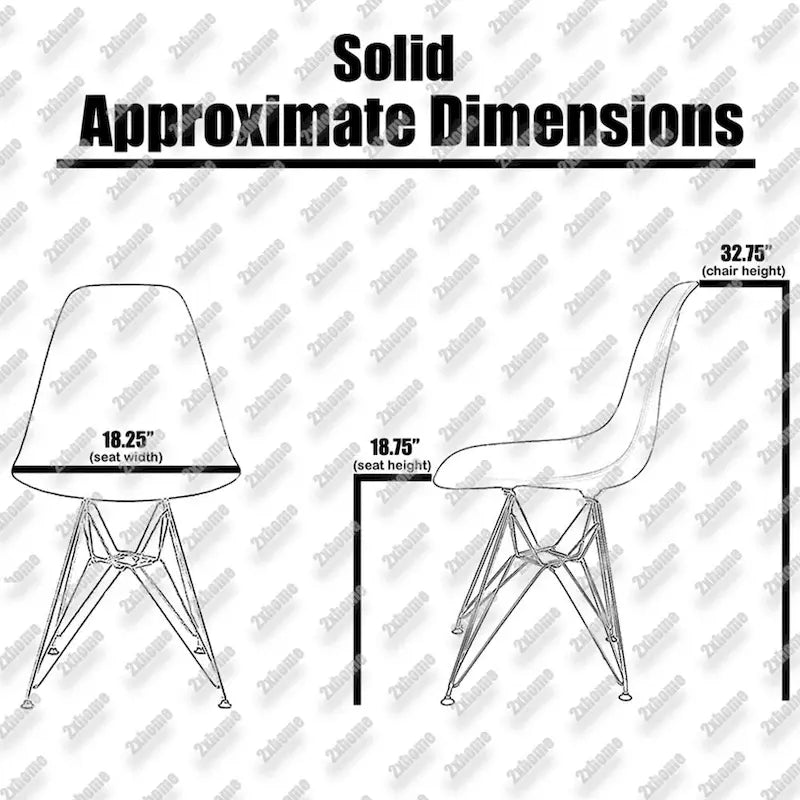 Set of 2 Mid-Century Modern Dining Side Chairs Armless Plastic Shell Seat with Black Metal Wire Eiffel Base, White