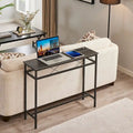 VECELO Industrial Rectangular Wood Console Table with AC Power and USB Charging Ports