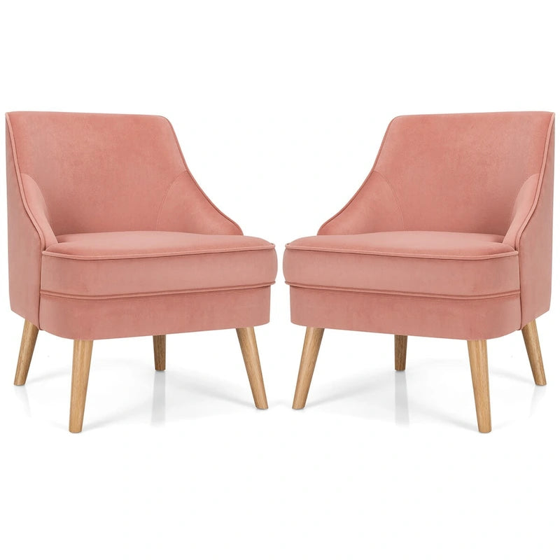 Costway Set of 2 Accent Chairs Velvet Single Sofa Chair w/Rubber Wood