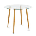 Gymax Leisure Coffee Table Round Glass Dining Table w/ Metal Legs