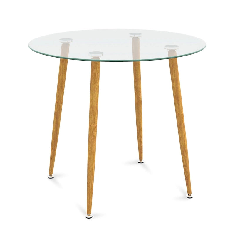Gymax Leisure Coffee Table Round Glass Dining Table w/ Metal Legs